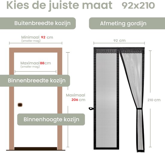 O'DADDY® Deurgordijn Deluxe FIBER - Magnetisch Vliegengordijn - Voor Nieuwbouw en Standaard Deuren - Eenvoudige Installatie - Deurhor Zwart - 92x210 cm