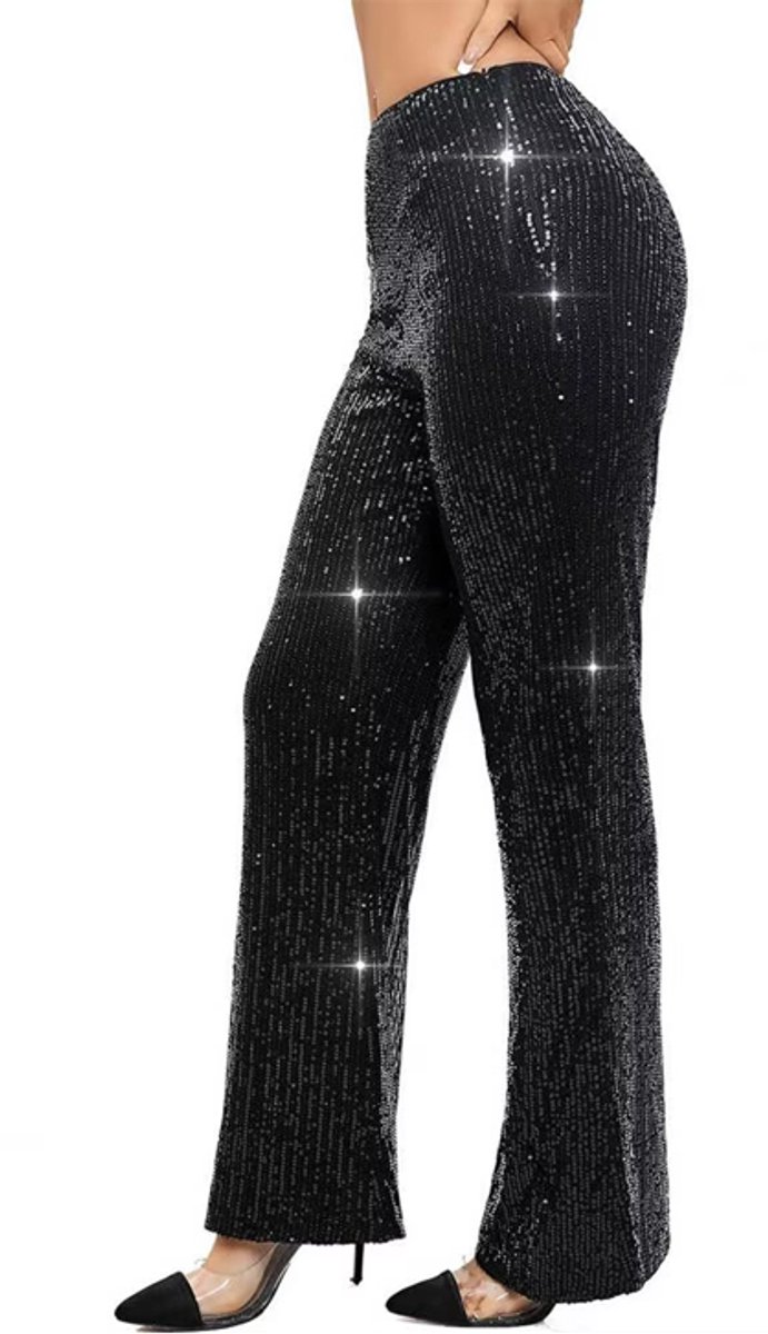 Glitter Legging Zwart - Dames Broek - Party - Glanzend