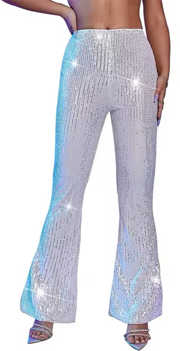 Glitter Legging Zilver - Dames Broek Wit - Feest - Party - Glanzend op Prijzenvolger.com