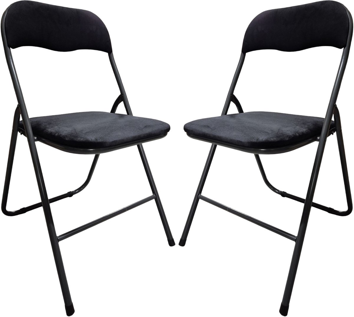 5Five® 5Five Klapstoel met fluweel zitting - 6x stuks - zwart/antraciet - metaal - inklapbaar