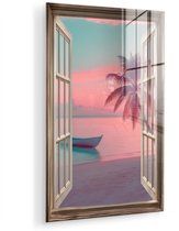 MuchoWow® Peinture sur verre 40x60 cm - Peinture sur verre acrylique - Vue à travers - Plage - Palmier - Tropical - Photo sur verre - Décoration murale salon - Décoration murale chambre - Peintures