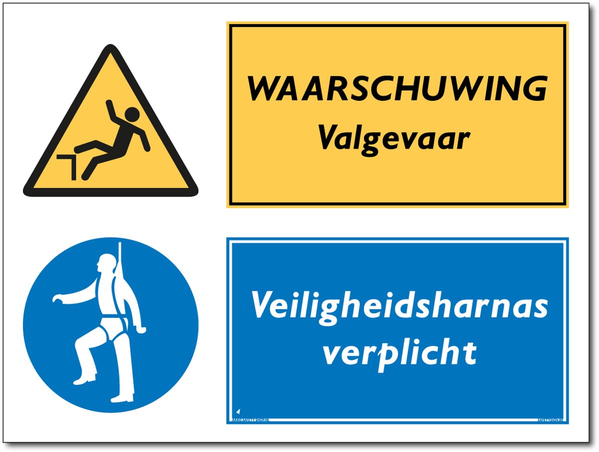 Valgevaar bord - Veiligheidsharnas verplicht - Waarschuwing - Forex - 30 x 40 cm