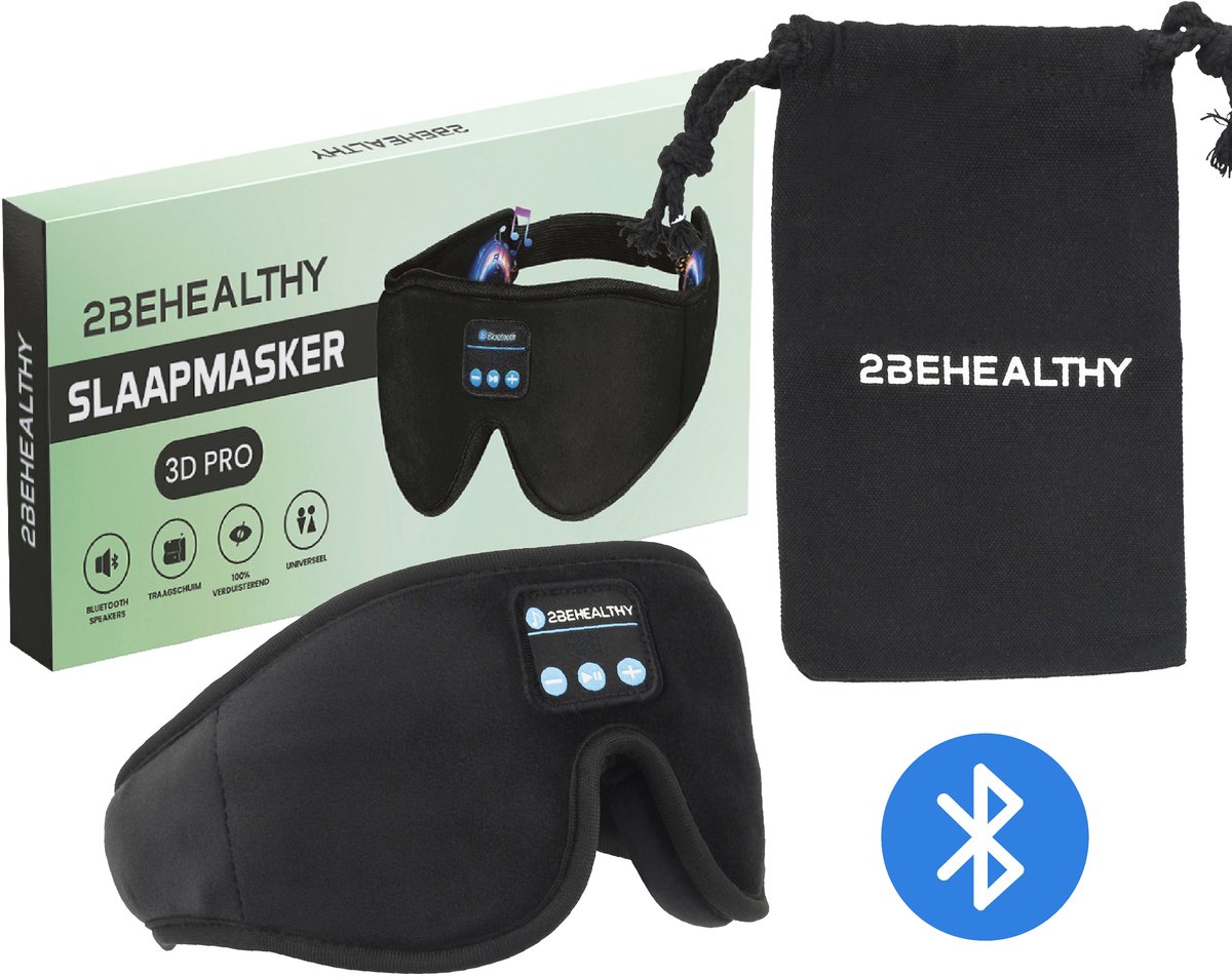 2BEHEALTHY Slaapmasker met Bluetooth - 100% Verduisterend - Met Opbergzakje - Oogmasker - Slaap Masker - Slaapmasker Mannen - Slaapmasker Vrouwen - Eye Mask - Sleeping Mask