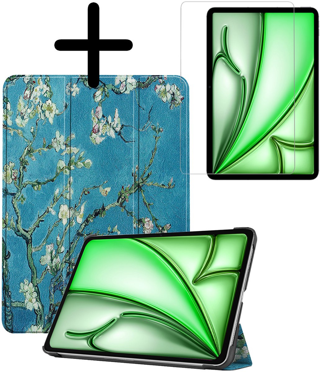 Hoesje Geschikt voor Apple iPad Air M3/M4 (2025/2026) - 11 inch - Met Screenprotector - Trifold Bookcase - Hard Cover - Hardcover Book Case - Tablet Hoes - Bloesem