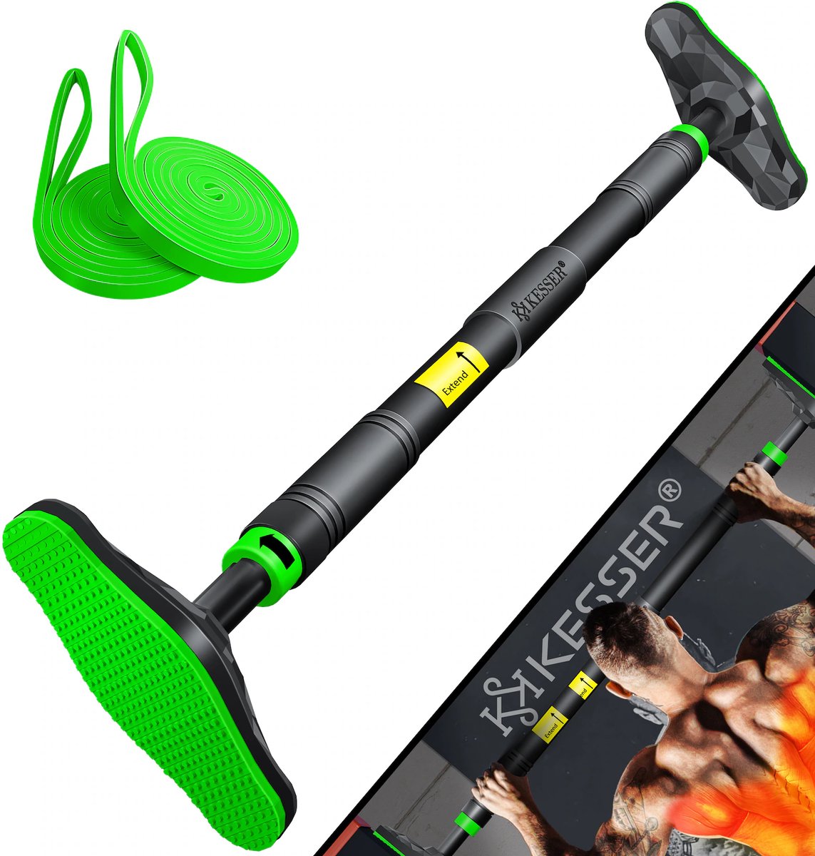 KESSER Optrekstang – Verstelbaar (68-106 cm) – Tot 300 kg Belastbaar – Veilig Zonder Boren – Anti-Slip Pads – Multifunctionele Pull-Up Bar voor Armen, Borst, Buik, Rug & Schouders