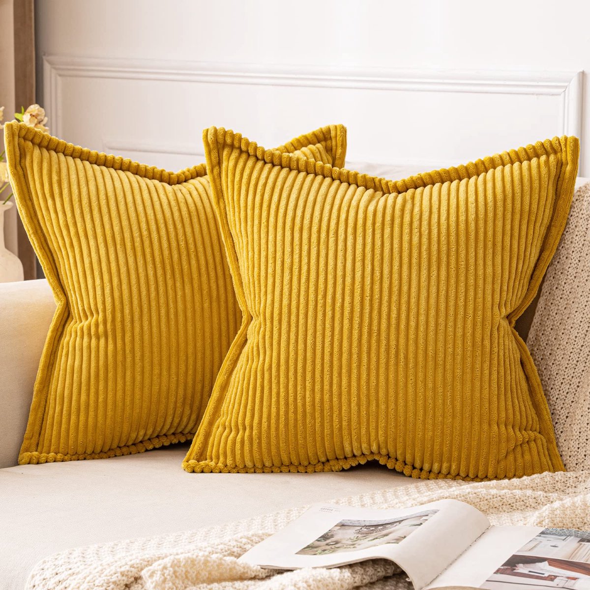 My Ninki ® Stijlvolle Corduroy Kussenhoezen voor Moderne Interieurs, Set van 2, 50 x 50 cm