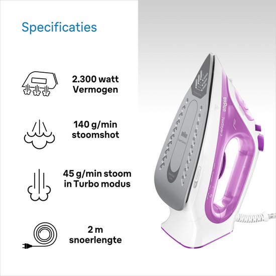 Braun TexStyle 3 SI3030PU - Stoomstrijkijzer - Snel opgewarmd - Precisiepunt - Paars