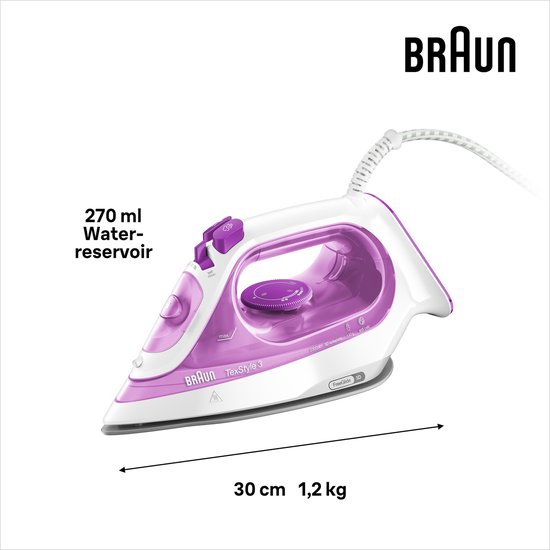 Braun TexStyle 3 SI3030PU - Stoomstrijkijzer - Snel opgewarmd - Precisiepunt - Paars