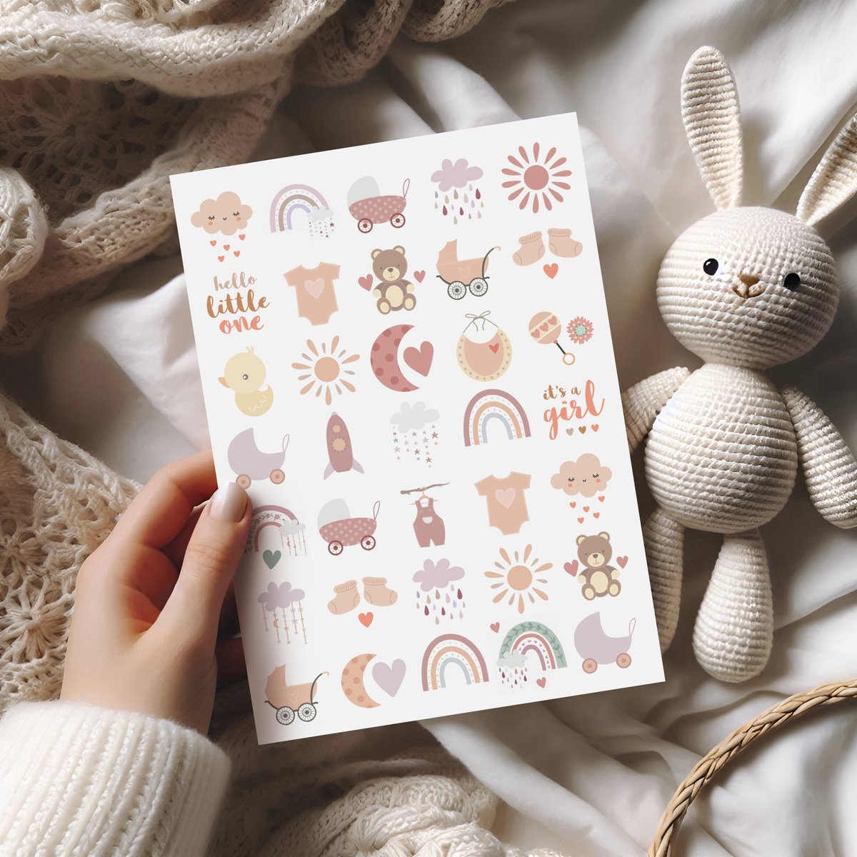 Baby Meisje Stickers - 3 Grote Stickervellen - 105 Baby Stickers - Geboortekaartje Meisje — afbeelding 3