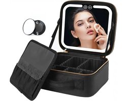 JustValue Make-up Koffer - Beautycase met Spiegel & Wit Licht - Cosmetica Organizer - Reistas voor Make-up - Toilettas - Zwart