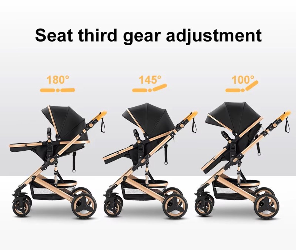 3-in-1 Kinderwagen Luxe Buggy Zwartgoud met Reiswieg en Autostoel thumbnail 4