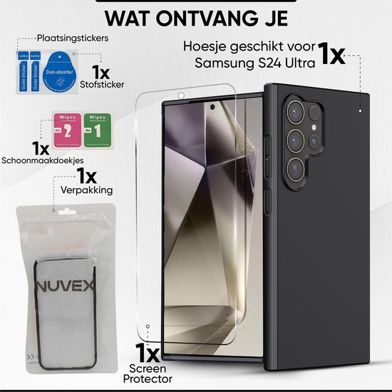 NUVEX Coque compatible avec Samsung Galaxy S24 Ultra Zwart - Anti-choc avec 1 film protecteur d'écran