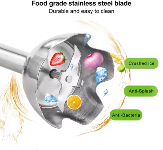 Staafmixers 4 In 1 Set - Handmixer - 1200W - Elektrische Onderdompelingsmixer - Inclusief Slijpmachine En Beker - RVS Ijsbladen van Merkloos — afbeelding 2