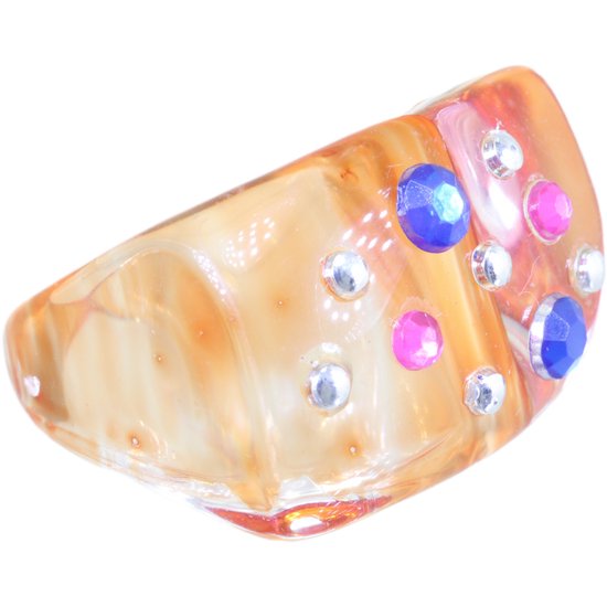 Behave - Ring - Bague large Trendy - Acrylique Oranje - Avec cristaux colorés - Style rétro et Y2K - Sans nickel