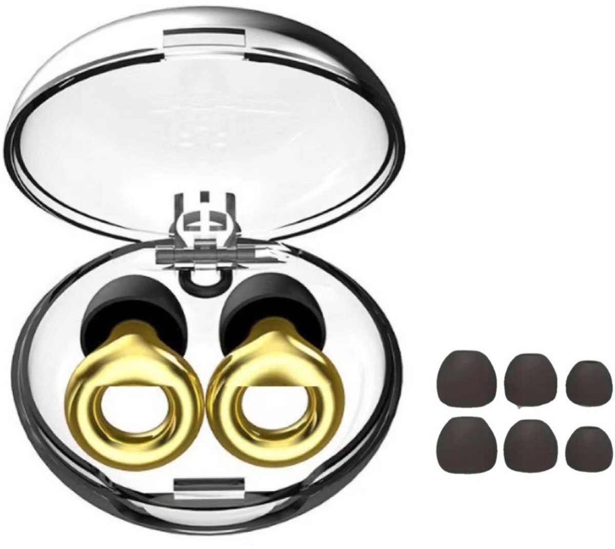 BMJ® - Goude Oordoppen Hard - Earplugs - met Luxe Case - Overprikkeling - Earpluggs - Deluxe - SNR 23 dB Demping - Harde Rondvormig - Metallic - Festival Oordopjes - Herbruikbare Gehoorbescherming - Siliconen voor Slaap en Gevoeligheid - 8 Dop