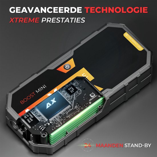 AutoXtreme Jumpstarter 12V voor Auto – Boost Mini 3750A – Starthulp met Forcestart, LED-scherm & Powerbank – Incl. Zaklamp & Opbergkoffer