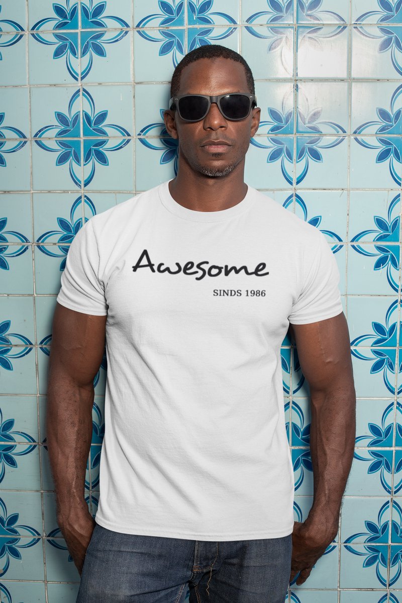 1986 Jaar Wit T-shirt Heren - Maat L - Awesome - Verjaardag Cadeau Mannen - Limited Edition