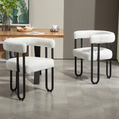 Bol.com Stoelen van twee Chenille Dining stoel set met ronde rugleuningontwerp comfortabele keukenstoelen comfortabele moderne e... aanbieding