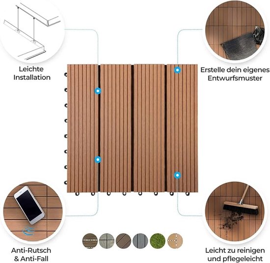 Floordirekt WPC-tegels, 30 x 30 cm, 1 m² = 11 terrastegels