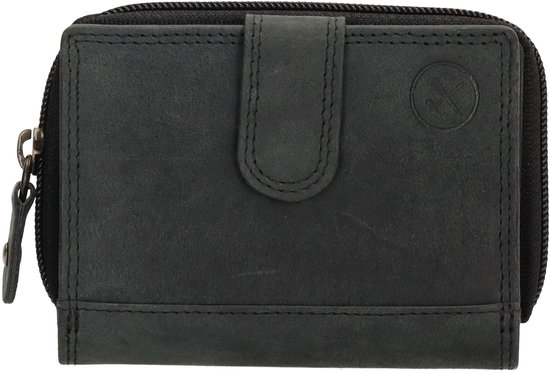 Hide & Stitches - Portefeuille en cuir à fermeture éclair - Pour femme/homme - Petit portefeuille - Zwart