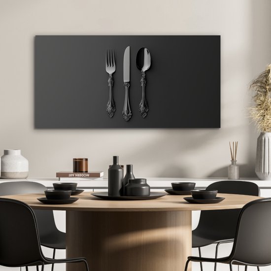 Tableau aluminium 80x40 cm - Décoration murale métal - Couverts - Zwart - Décoration murale métal salon - Décoration industrielle - Photo sur dibond - Accessoires industriels chambre