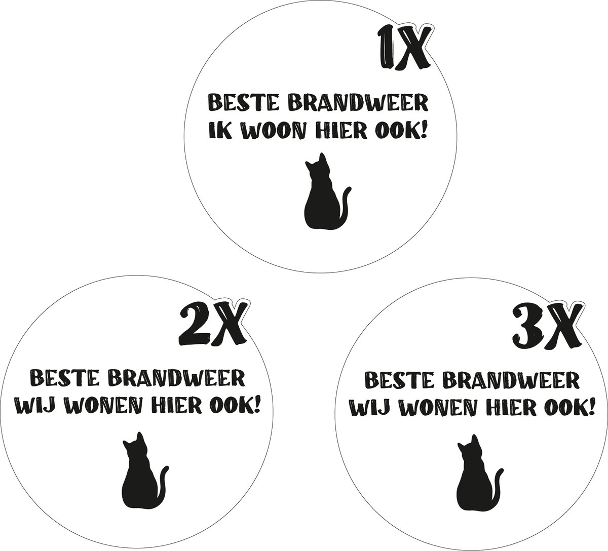 Raamstickers - Huisdier - Brandweer - Stickers brandweer wij wonen hier ook - Sticker hier zijn katten aanwezig - Red mijn huisdier - 1 Kat - 2 Katten - 3 Katten - 8,5 x 8,5 cm - wit - zwart