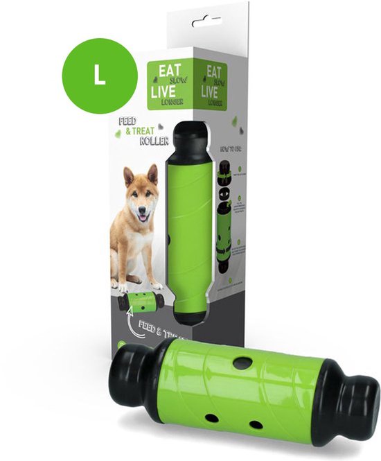 Eat Slow Live Longer Feed & Treat – Size L - Anti-schrok – Geluidloos - Slow feeder – Beloningsspeeltje – Groen