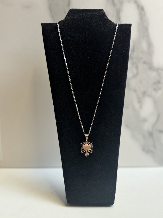 Collier avec pendentif aigle albanais - Acier inoxydable plaqué argent | Argent | chaîne albanie | Balkans | Yougoslavie | Albanie | Shqipëri |