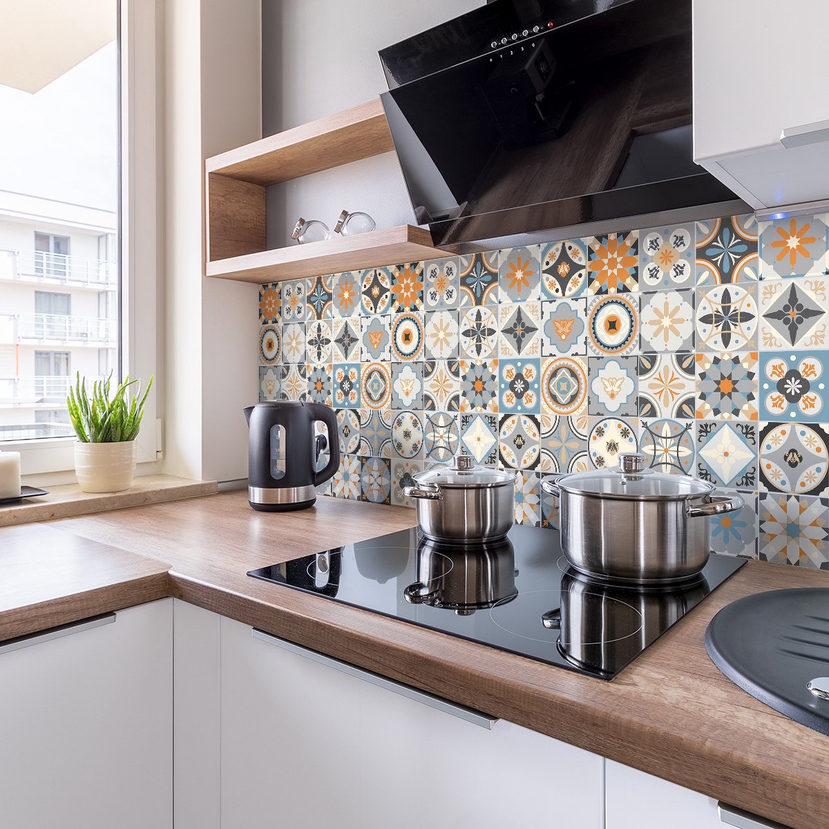 Ambiance Sticker Zelfklevende tegelmuurstickers voor keuken en badkamer - 24 tegelstickers, Azulejos Grazelano-stijl - 24 stickers, 15x15 cm Multi color