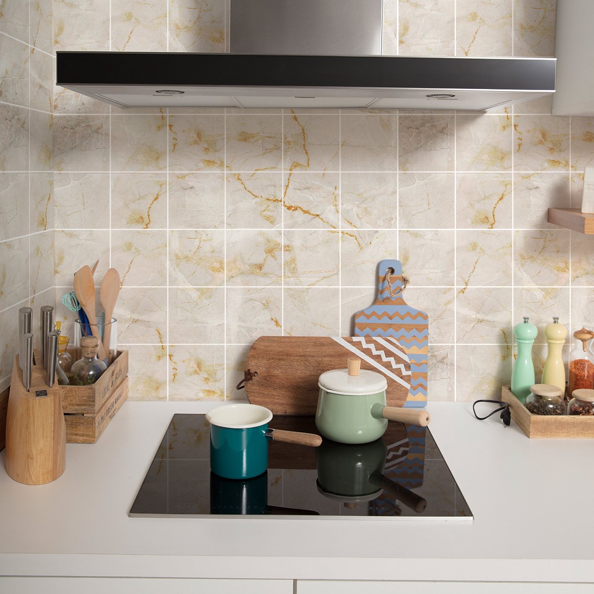 Ambiance Sticker Zelfklevende muurtegelstickers voor keuken en badkamer - 24 Santa Marta beige marmeren tegelstickers - 24 stickers, 15x15cm Multi color