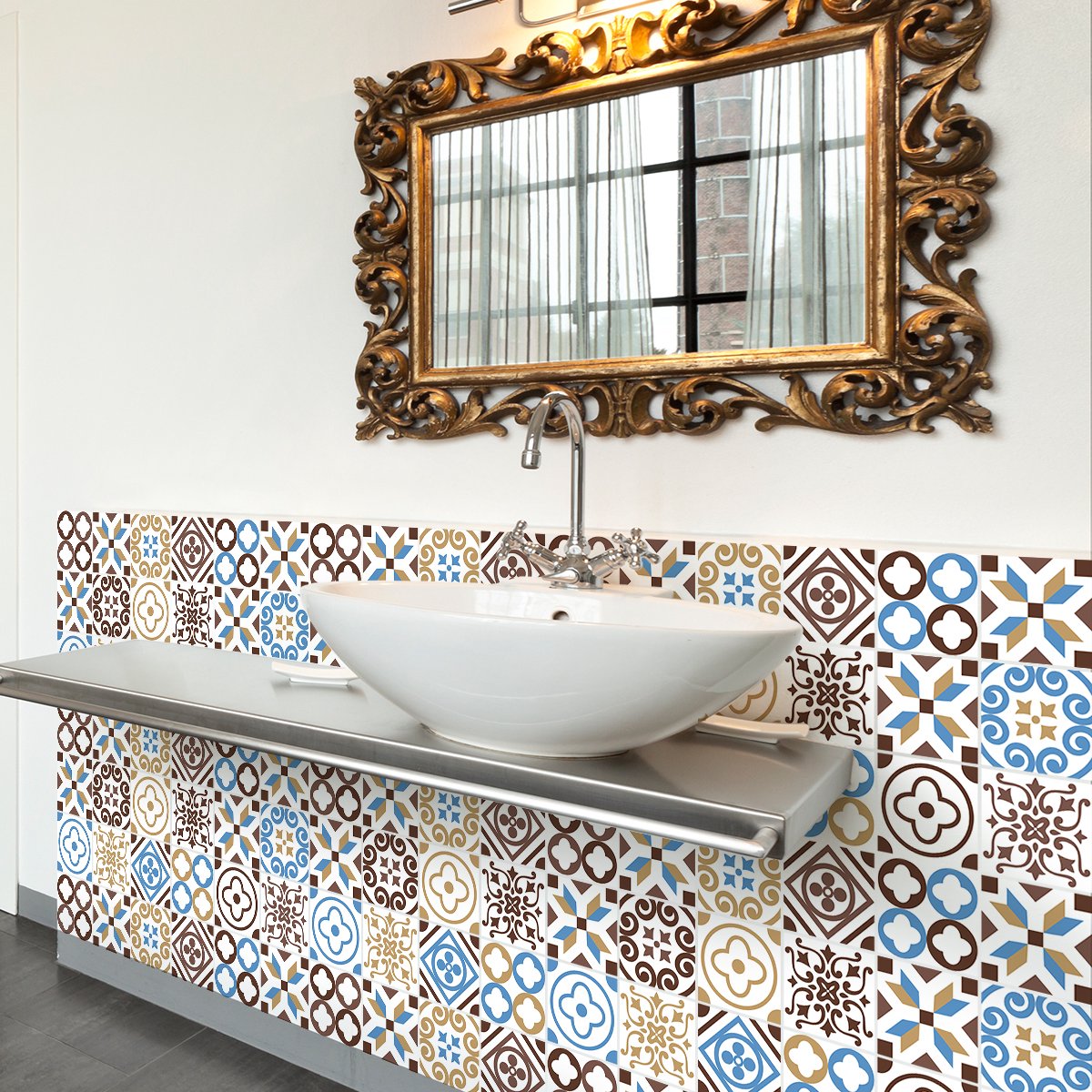 Ambiance Sticker Zelfklevende tegelmuurstickers voor keuken en badkamer - 30 cementtegelstickers, Azulejos Kelia - 30 stickers, 20x20cm Multi color