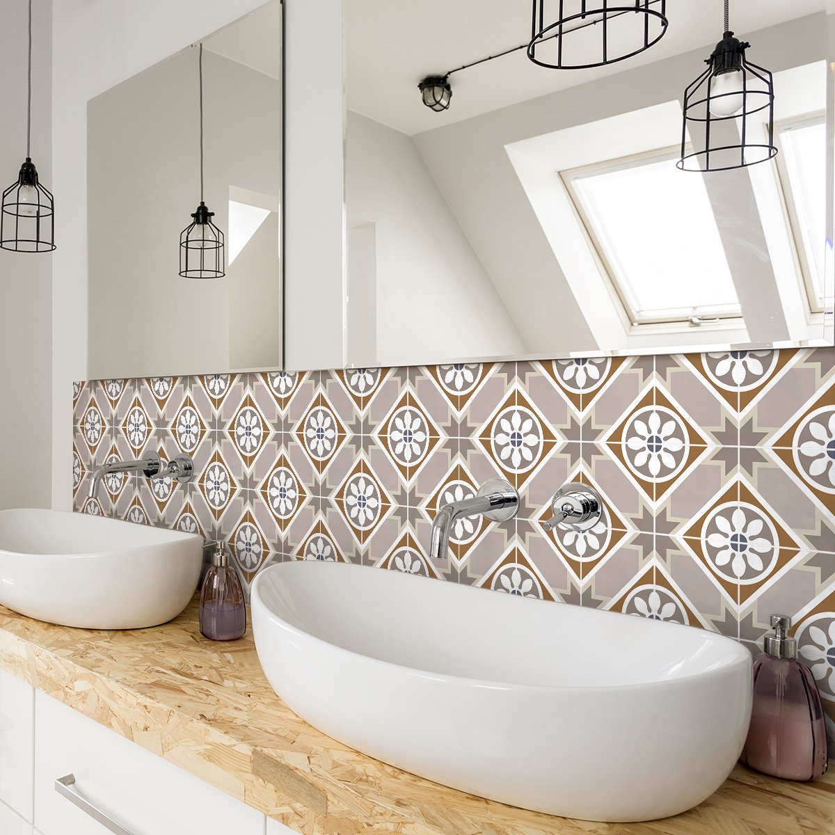 Ambiance Sticker Zelfklevende tegelmuurstickers voor keuken en badkamer - 24 cementtegelstickers, Azulejos Astellon-stijl - 24 stickers, 20x20 cm Multi color