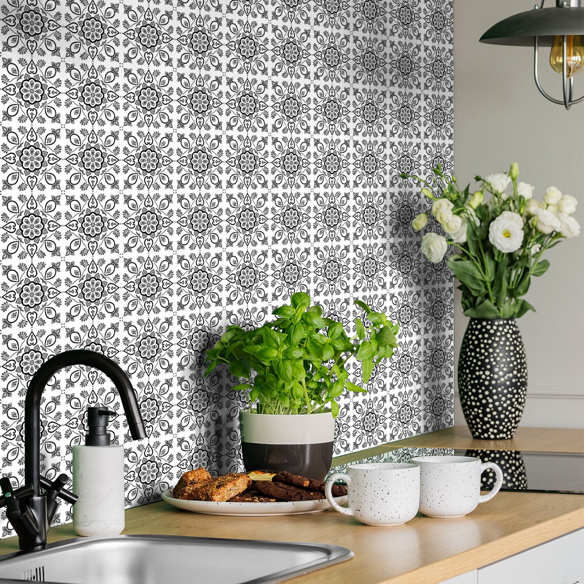 Ambiance Sticker Zelfklevende tegelmuurstickers voor keuken en badkamer - 24 cementtegelstickers AZULEJOS LIZA - 24 stickers 10x10cm Multi color