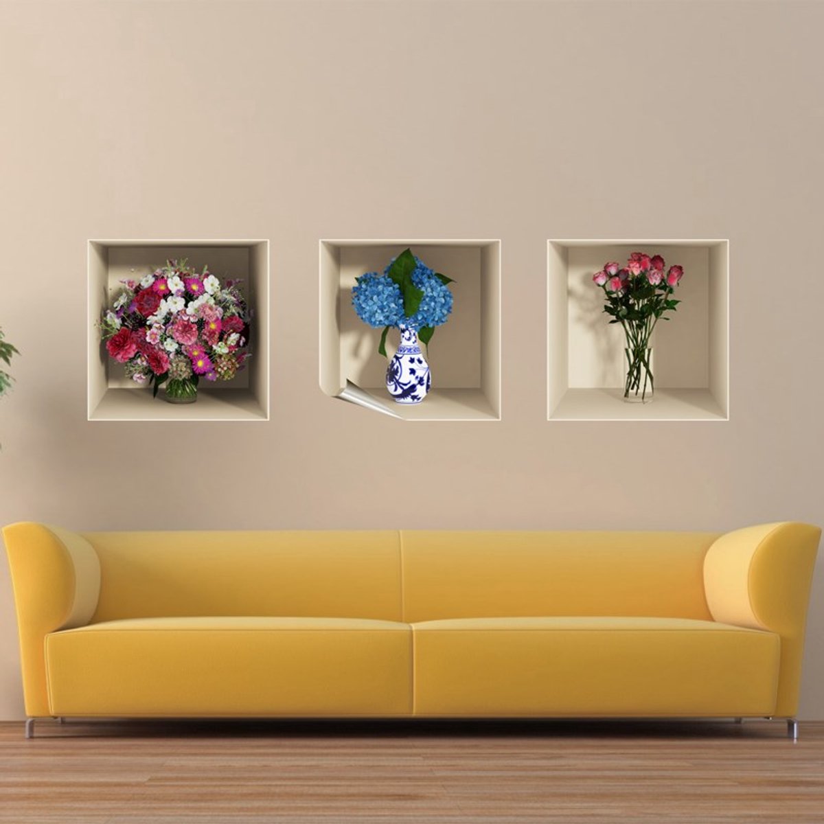 Ambiance Sticker Sticker met 3D-effect met roze en blauwe bloemen, 40 x 120 cm Multi color