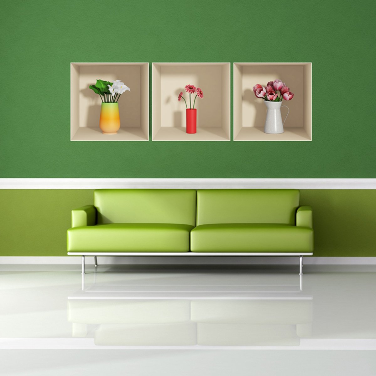 Ambiance Sticker 3D-bloemsticker, wit, rood en roze, 30 x 90 cm Multi color