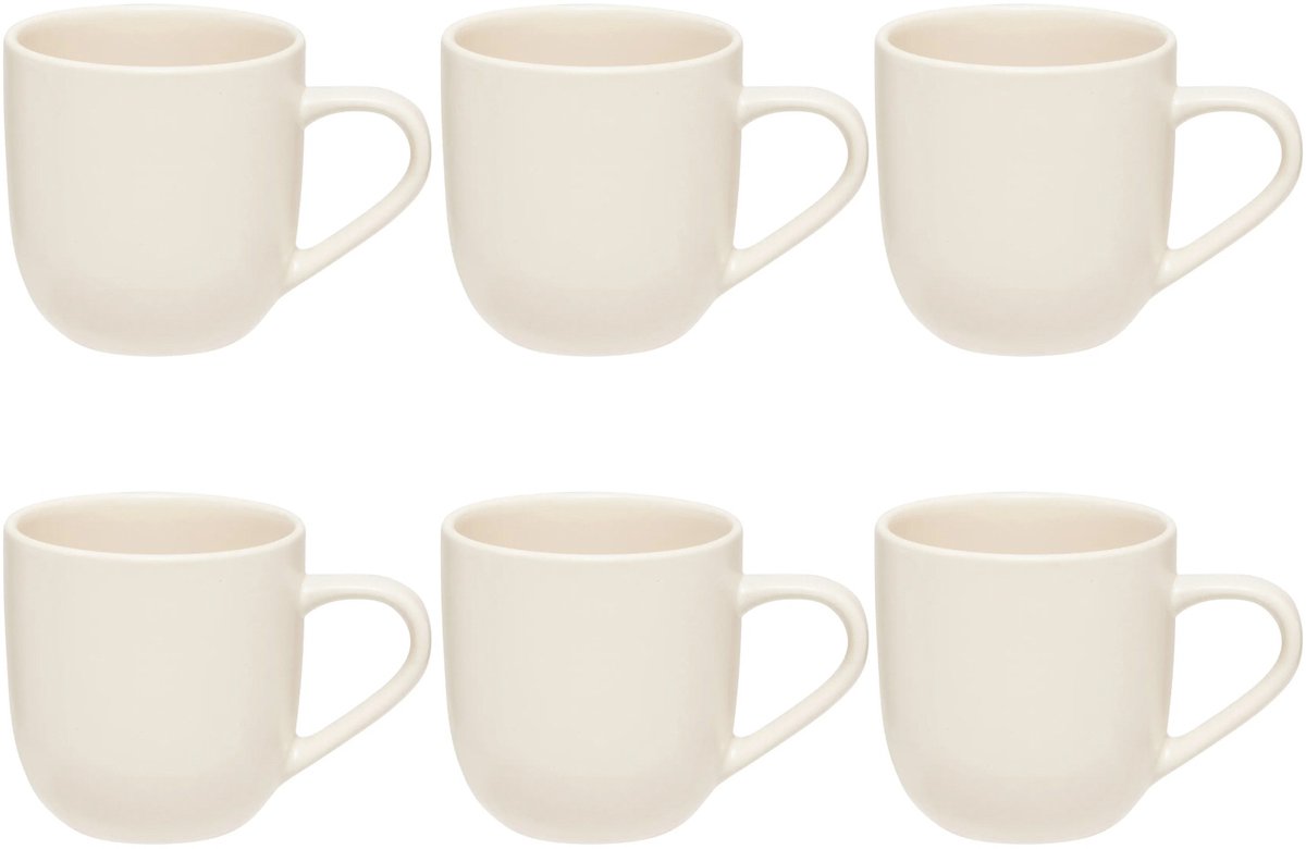 Set van 6 Witte Keramieke Mokken 24 cl - Stoneware - Met Oor - Praktisch en Stijlvol