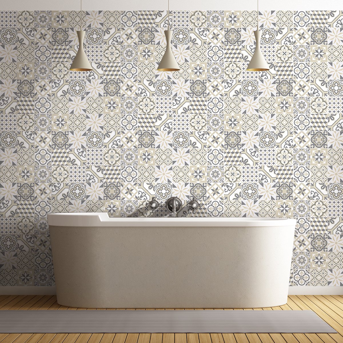 Ambiance Sticker Zelfklevende tegelmuurstickers voor keuken en badkamer - 60 Azulejos Bavaro cementtegelstickers - 60 stickers 20x20cm Multi color