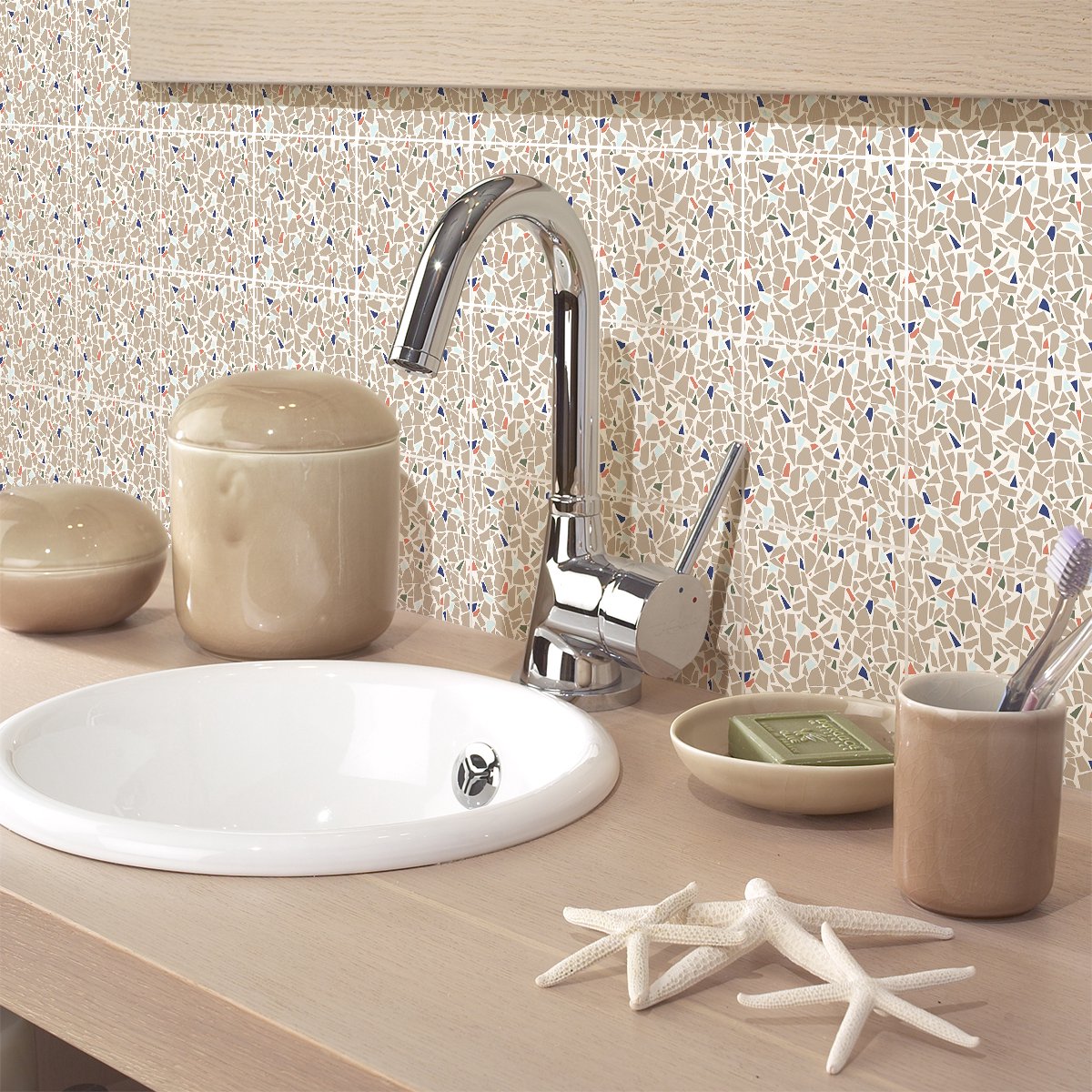 Ambiance Sticker Zelfklevende tegelmuurstickers voor keuken en badkamer - 9 TERRAZZO VENTIMIGLIA TEGELSTICKERS - 9 stickers 15x15cm Multi color