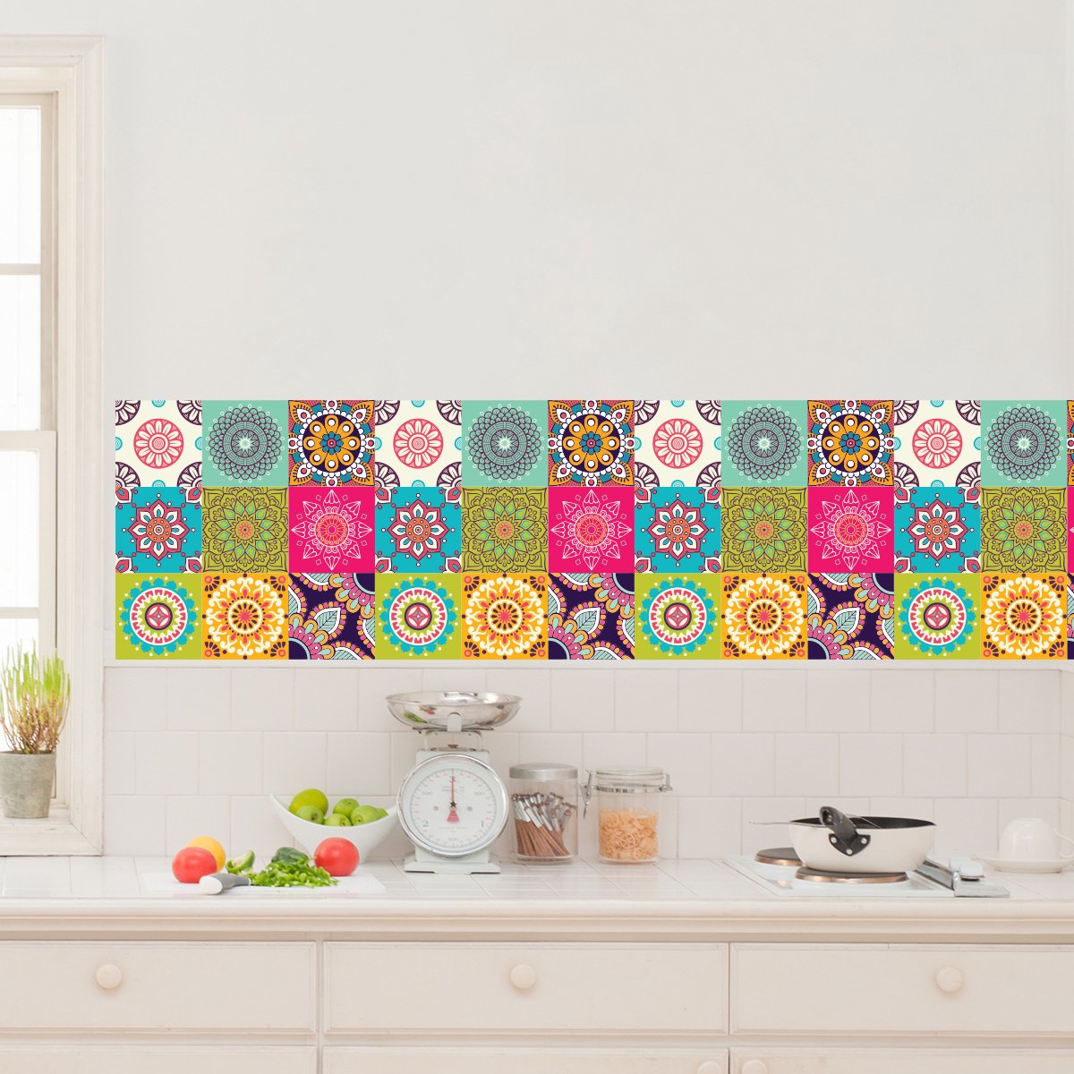 Ambiance Sticker Muurstickers - Zelfklevende tegelmuurstickers voor keuken en badkamer - 9 Tango tegelstickers - 9 stickers van 15x15 cm Multi color