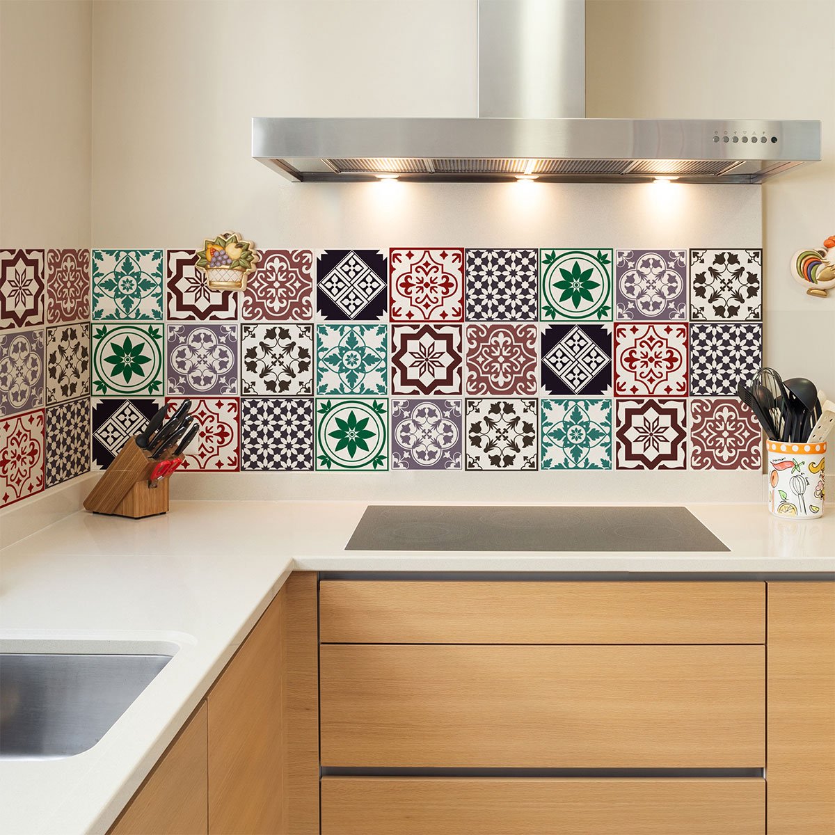 Ambiance Sticker Zelfklevende tegelmuurstickers voor keuken en badkamer - 9 Sandra Azulejo tegelstickers - 9 stickers 10x10cm Multi color