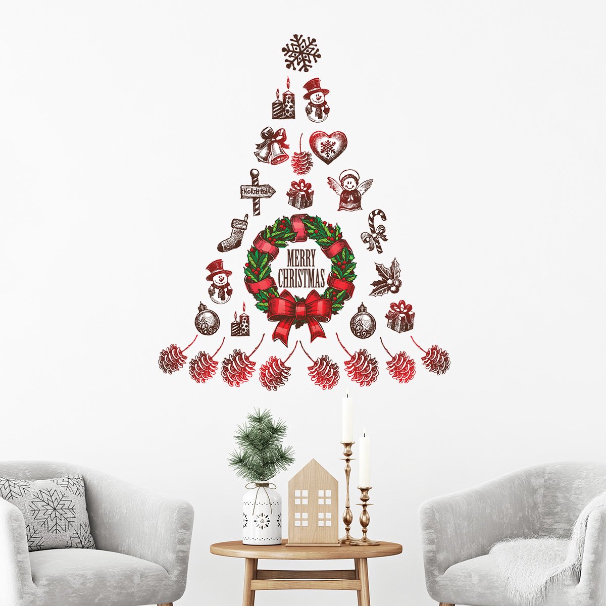 Vrolijk Kerstmis Kerstboomsticker - Kerststickers - Feestelijke decoraties - 80x95cm