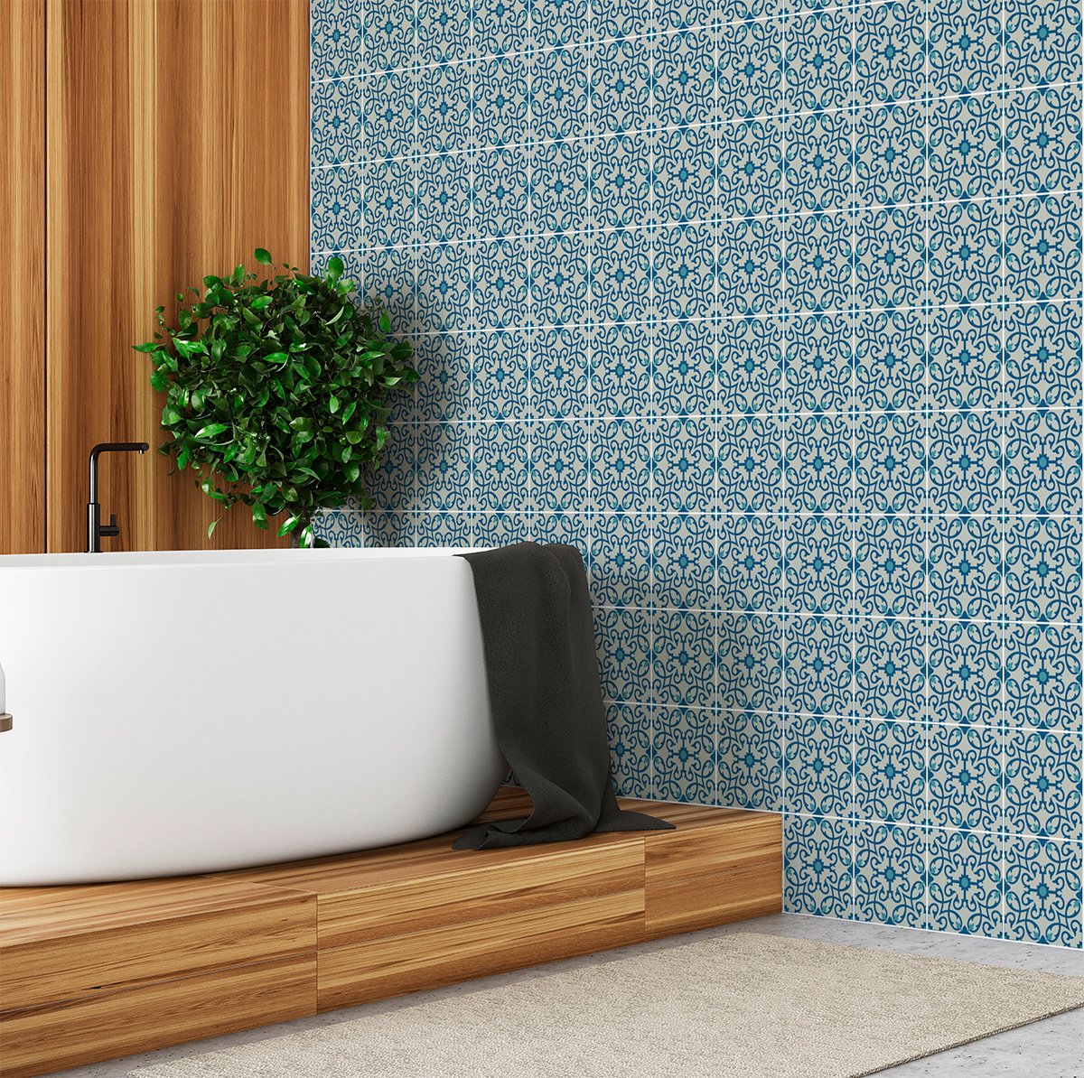 Ambiance Sticker Zelfklevende tegelmuurstickers voor keuken en badkamer - 30 cementtegelstickers, Azulejos-design - 30 stickers, 10x10 cm Multi color