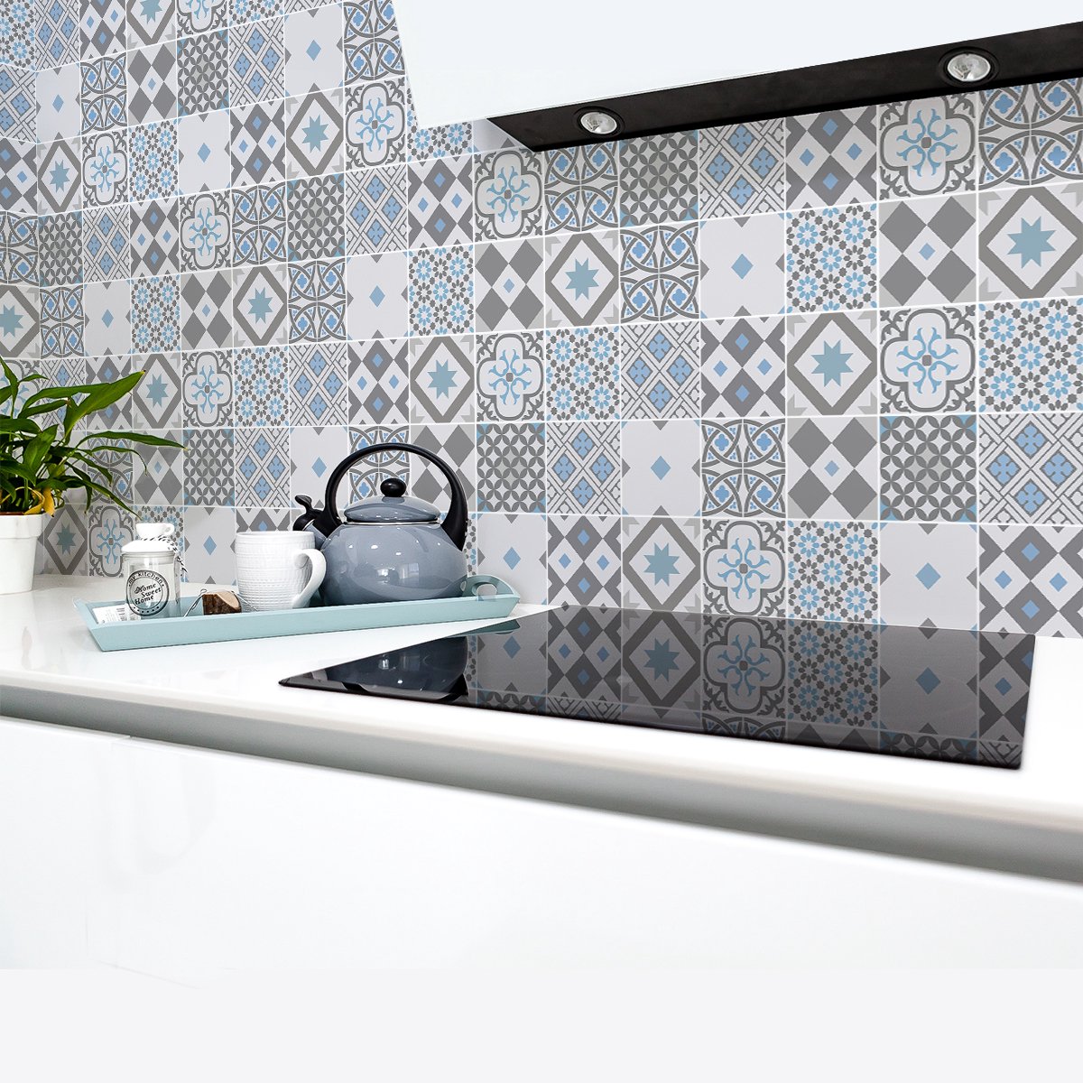 Ambiance Sticker Zelfklevende tegelmuurstickers voor keuken en badkamer - 30 cementtegelstickers (Azulejos, Ceuta) - 30 stickers, 15x15cm Multi color