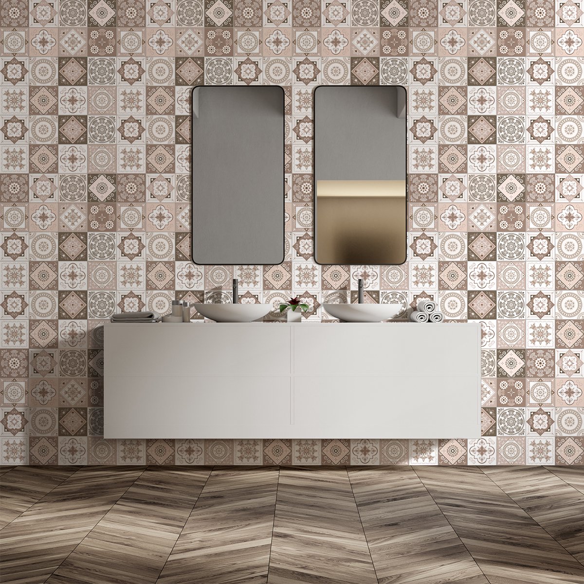 Ambiance Sticker Zelfklevende tegelmuurstickers voor keuken en badkamer - 30 cementtegelstickers AZULEJOS LORIA - 30 stickers 15x15cm Multi color