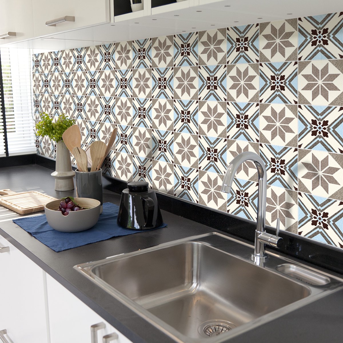 Ambiance Sticker Tegelstickers voor de muur in keuken en badkamer - 30 authentieke Loris cementtegelstickers - 30 stickers van 20x20 cm Multi color