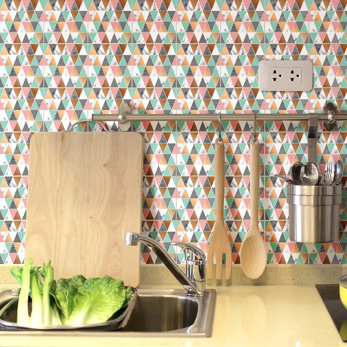 Ambiance Sticker Zelfklevende tegelmuurstickers voor keuken en badkamer - 9 cementtegelstickers met een chique azuurblauwe marmerlook - 9 stickers van 10x10 cm Multi color