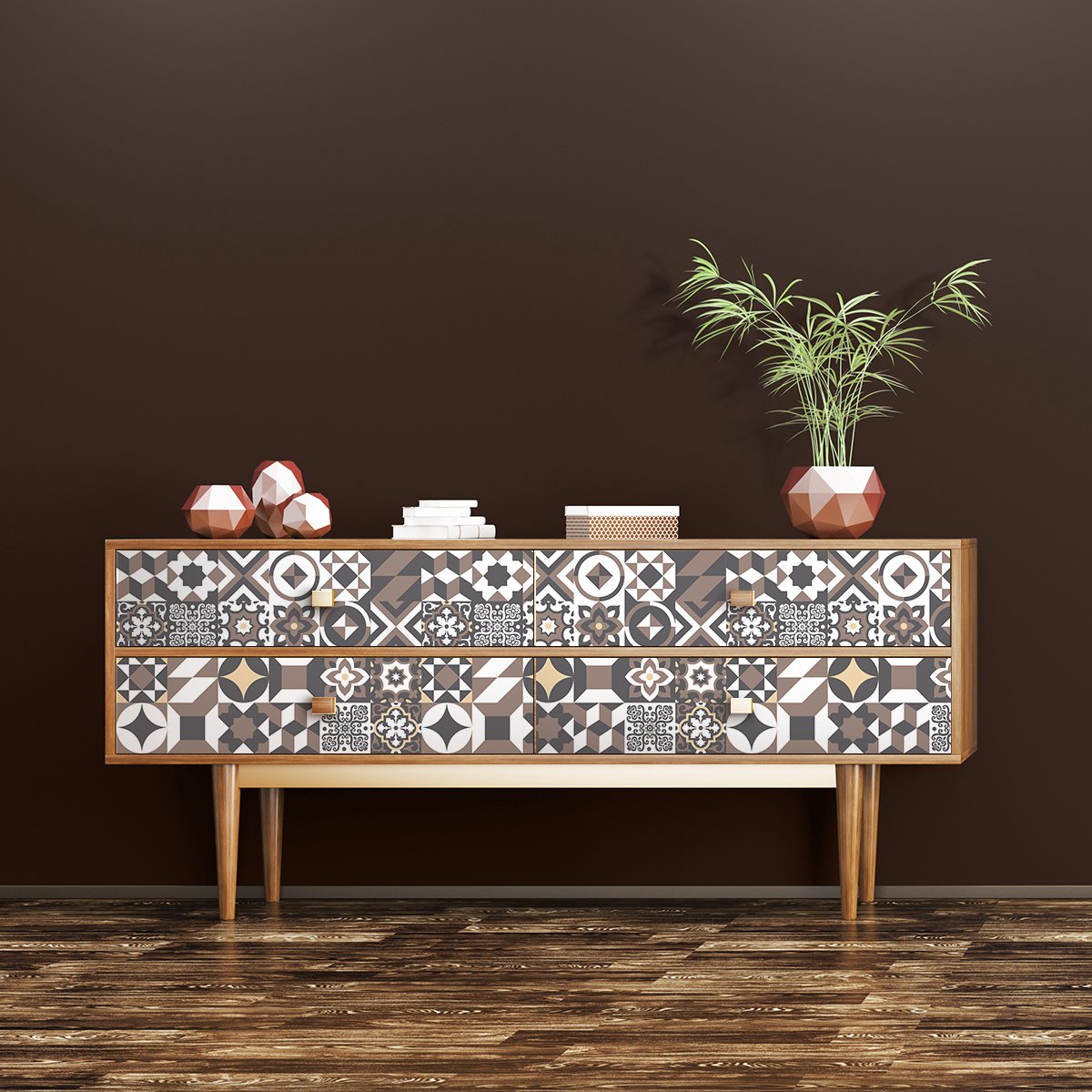Ambiance Sticker Decoratieve meubelstickers - 24 authentieke LOPINA cementtegel meubelstickers - 24 stickers 10x10cm Multi color