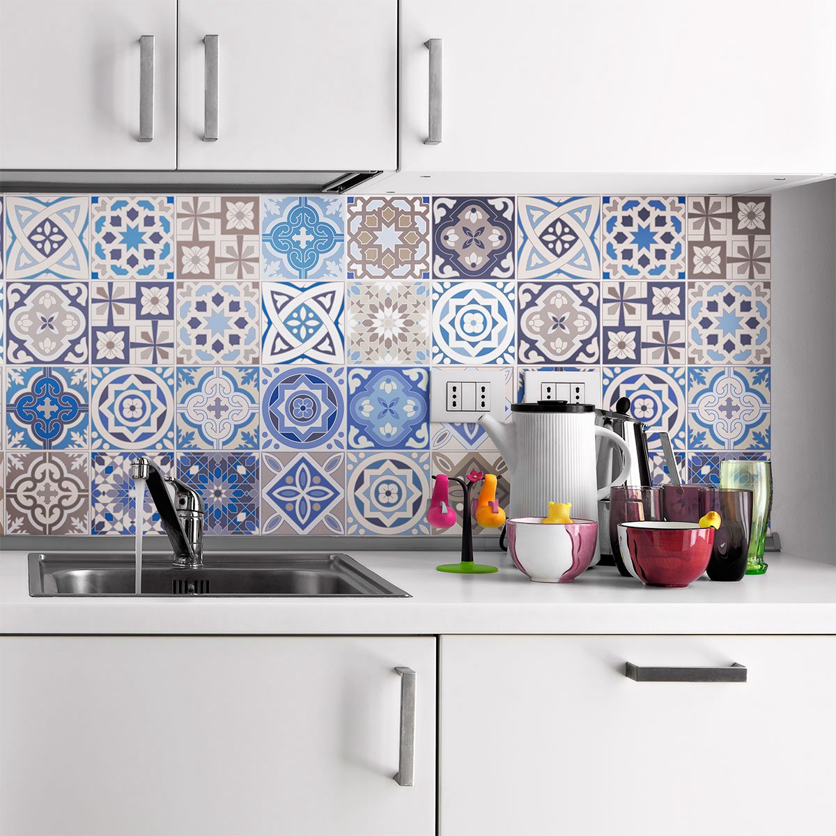 Ambiance Sticker Muurstickers voor keuken en badkamer - 24 stickers met Hondurese cementtegelmotief - 24 stickers van 30x30 cm Multi color
