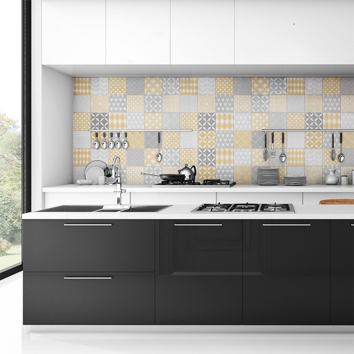 Ambiance Sticker Zelfklevende muurtegelstickers voor keuken en badkamer - 24 Scandinavische Jersey cementtegelstickers - 24 stickers, 10x10cm Multi color