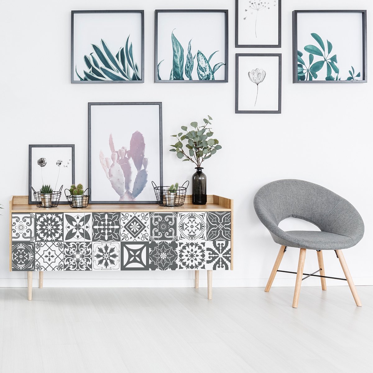Ambiance Sticker Meubeldecoratiestickers - Zelfklevende stickers voor keuken en woonkamer - 24 Luncino cementtegel meubelstickers - 24 stickers 15x15cm Multi color